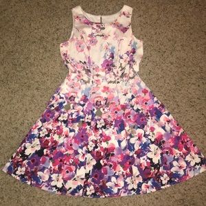 White purple pink blue floral dress
